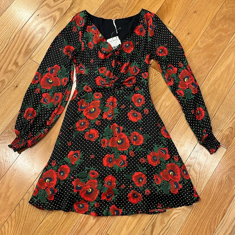 Free People polka dot floral keyhole front dress
